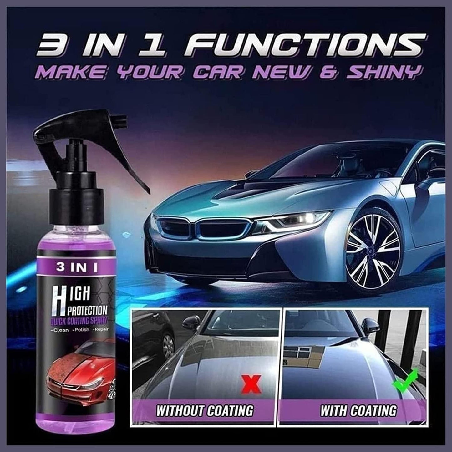 3 in 1 High Protection Car Ceramic Coating Spray | Pack of 1